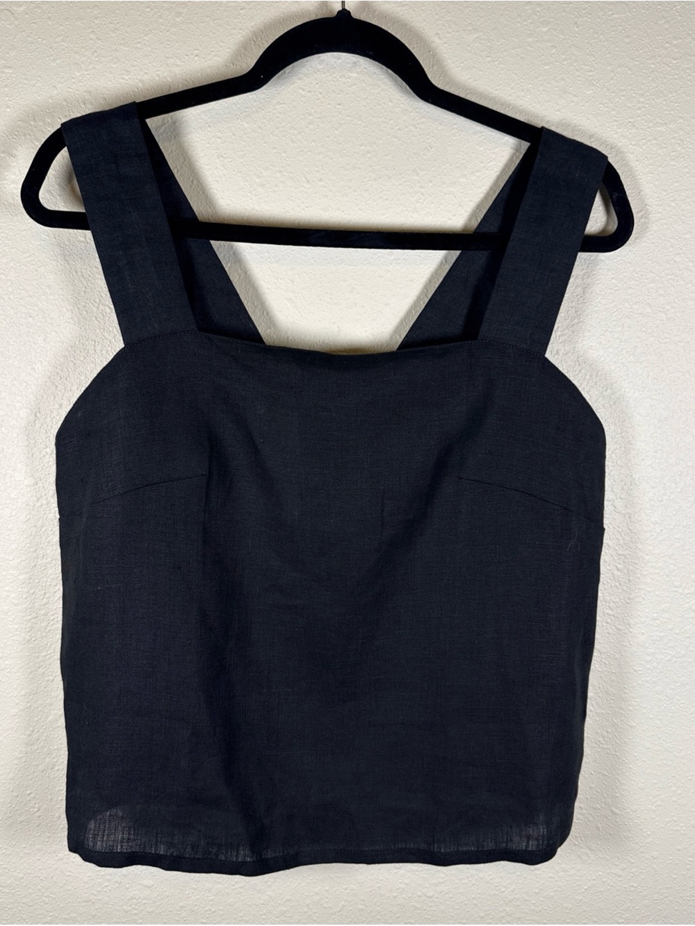 Yuki Buttons Linen Cropped Boxy Tank Black Beach Resort M NEW